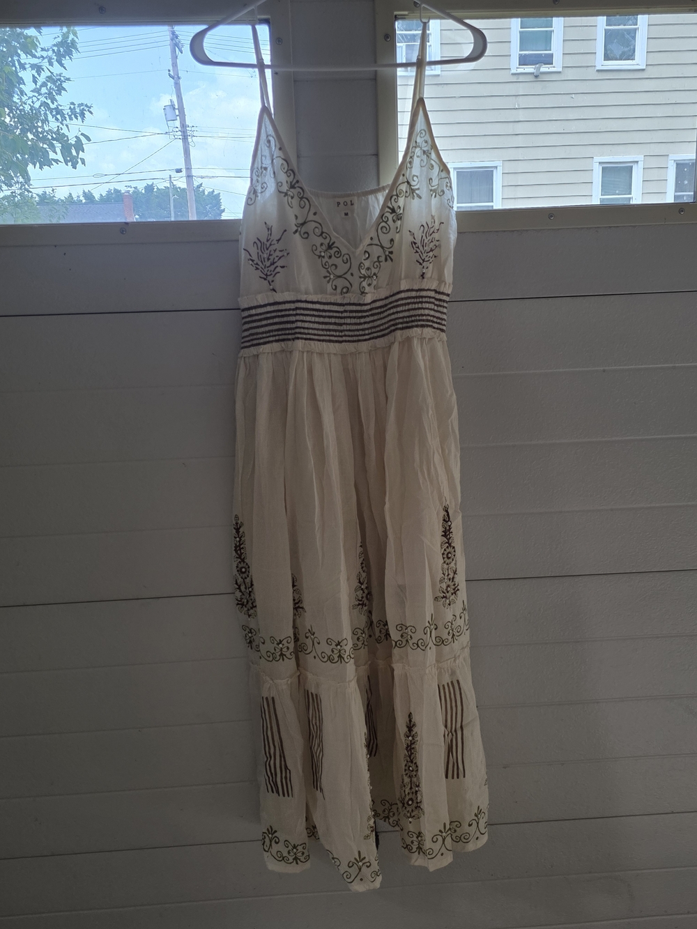 POL Cream Maxi Dress with Brown Embroidered Accents